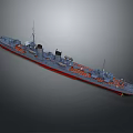 Gray And Red Warship Model With Deck Chimney And Mast Structures
