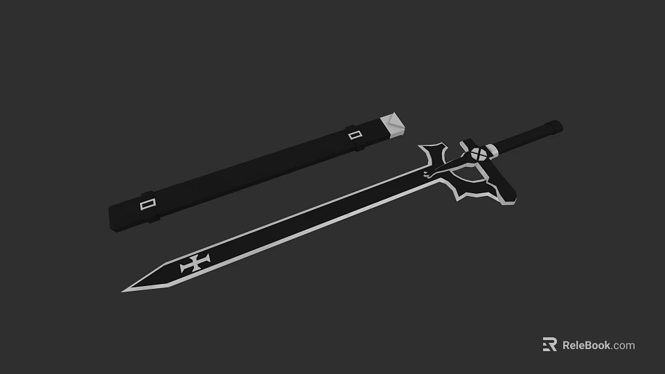 Medieval Fantasy Sword With Black Scabbard And Decorative Metal Hilt 3d model 