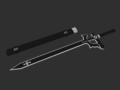 Medieval Fantasy Sword With Black Scabbard And Decorative Metal Hilt 3d model