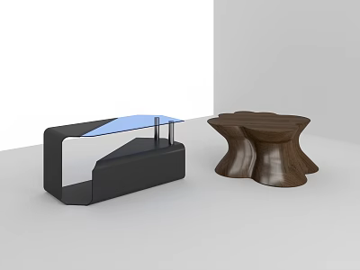 Modern Coffee Table With Glass Top And Unique Wooden Base Design For Living Room 3d model