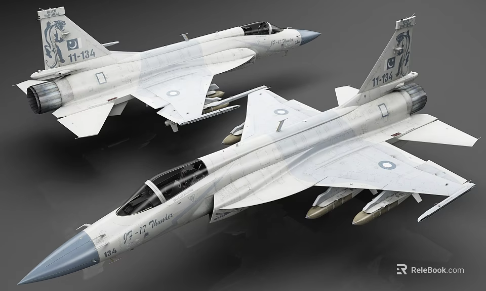 Two Detailed Military Fighter Jet Models With Gray Camouflage And Missiles 3d model 