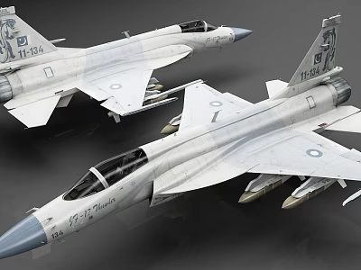Two Detailed Military Fighter Jet Models With Gray Camouflage And Missiles 3d model