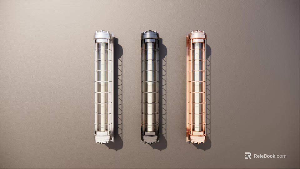 Modern Style Vertical Wall Lamps in White Black and Copper Mounted on Gray Wall 3d model 