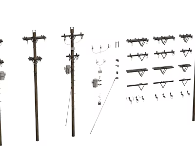 Outdoor Lights Mounted On Power Poles With Electrical Facilities And Components 3d model