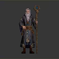 Man In Blue And Brown Robe With Long White Beard Holding Staff With Blue Gemstone