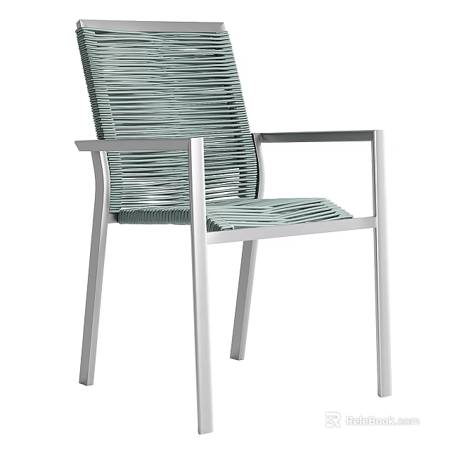 Modern Woven Lounge Chair With Aluminum Frame And Light Green Seat Design 3d model 