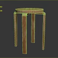 Modern Wooden Stool With Round Seat And Four Smooth Light Brown Legs For Minimalist Interior
