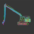 Blue KOBELCO Excavator With Tracks And Extended Digging Arm On Dark Background