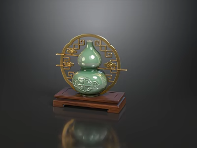 New Chinese Style Sofa Coffee Table Set With Exquisite Celadon Gourd Decor For Home Interior 3d model
