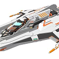 Sci Fi Spaceship 3D Model With White Gray Orange Streamlined Design And Engines
