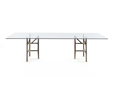 Elegant Modern Transparent Glass Table With Gold And Black Metal Frame 3d model