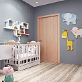 Adorable Baby Bathroom Featuring Cartoon Animal Stickers Rocking Chair Crib Sink And Mirror