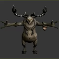 Game Movie Character 3D Model With Large Horns Fur Glowing Eyes And Outstretched Arms