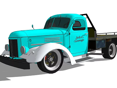 Vintage Blue Classic Truck With Retro Design And Old Fashioned Features 3d model