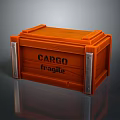 Orange Wooden Cargo Box With CARGO Fragile Label And Metal Corner Reinforcements