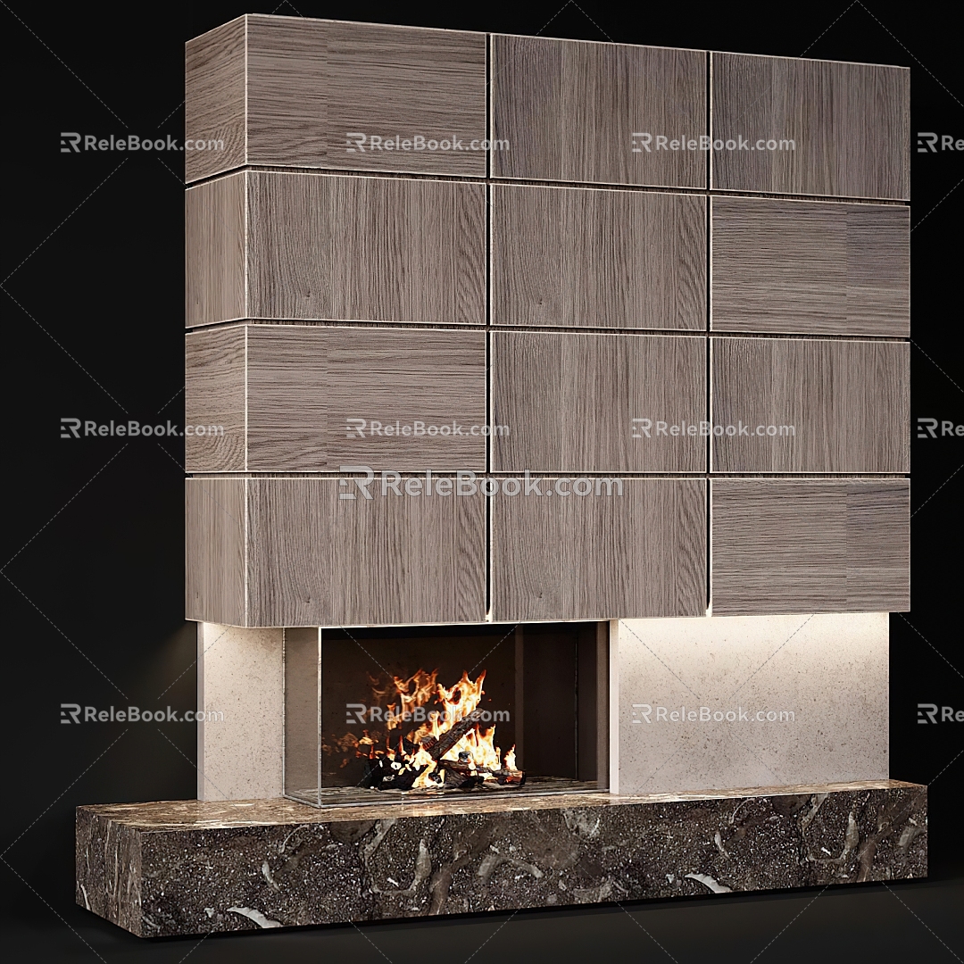 Fireplace electric flame stove 3d model