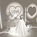 Wedding Dress Display With Heart Shapes LOVE Sign And White Floral Decorations