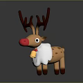 Cute Reindeer 3D Model With Red Nose White Fur Brown Body And Golden Bell
