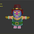 3D Cartoon Pilgrim Character With Black Hat Beard Yellow Belt Red Shoes And Outstretched Arms