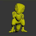 3D Cartoon Dinosaur Character Model Standing With Blue Body Yellow Eyes And Sharp Claws
