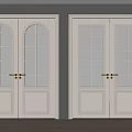 White Double Doors With Arched And Rectangular Pane Design For Interior Space With Golden Handles 3d model
