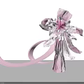 Beautiful Pink White Decorative Flower With Purple Ribbon On Gray Surface