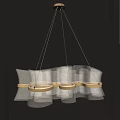 Modern Elegant Chandelier with Pleated White Fabric Shades and Gold Metal Rings
