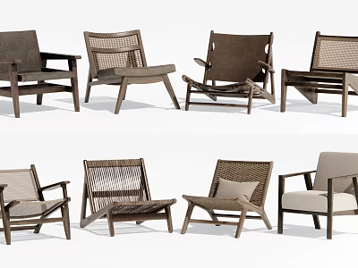 Various Styles Modern Leisure Chairs With Wooden Frame Rattan Details And Comfortable Cushions 3d model