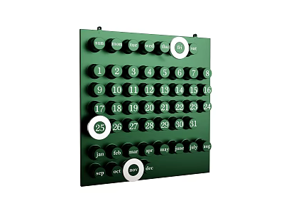 Round Numbered Green Board Hooks with Digital Labels for Organizing Storage 3d model
