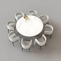 Round White Marble Dining Table Set With Eight Modern Minimalist White Chairs 3d model