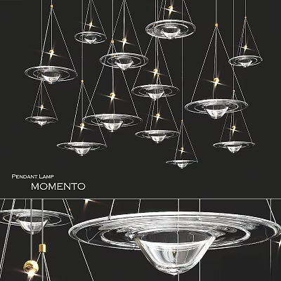 Modern Stylish Pendant Lights With Multiple Hanging Circular Frames And Glowing Glass Shades 3d model