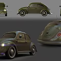 Vintage Volkswagen Beetle Car With Weathered Green Paint Classic Retro Design And Distressed Exterior