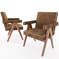 Two Brown Leisure Chairs With Fabric Upholstery Wooden Legs And Modern Design