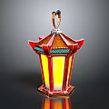 Traditional Chinese Furniture Decorative Lantern With Red Yellow Metal Frame And Hexagonal Base