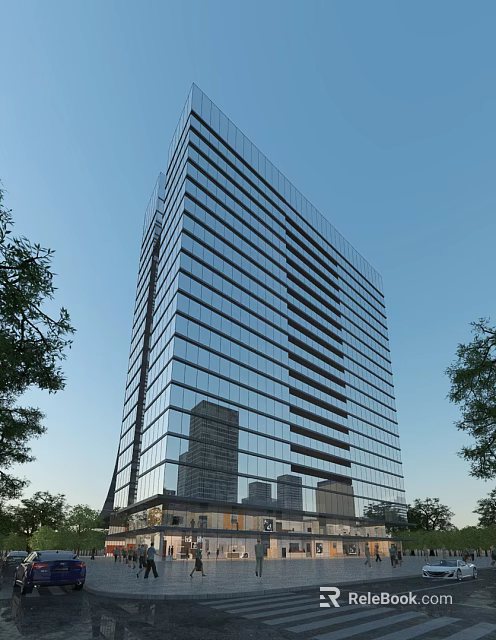 Modern High Rise Office Building With Glass Curtain Wall And Urban View 3d model 