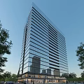 Modern High Rise Office Building With Glass Curtain Wall And Urban View
