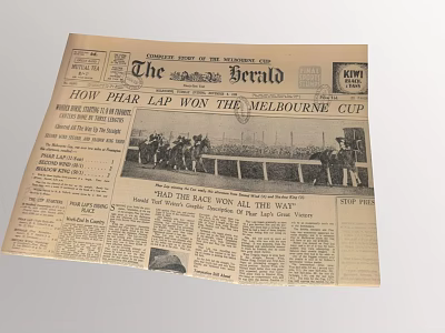 Vintage The Herald Newspaper Featuring Pearl Lap Melbourne Cup Horse Race Report 3d model