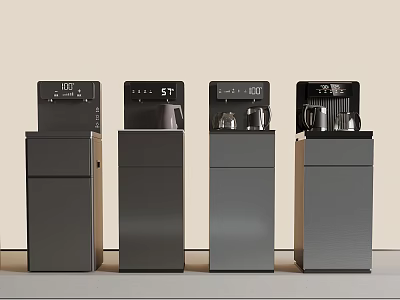 Four Different Modern Daily Electrical Appliances With Black Gray Design And Control Panels 3d model