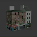Two Story Commercial Building With Red Brick White Wall Ground Floor Storefronts Windows