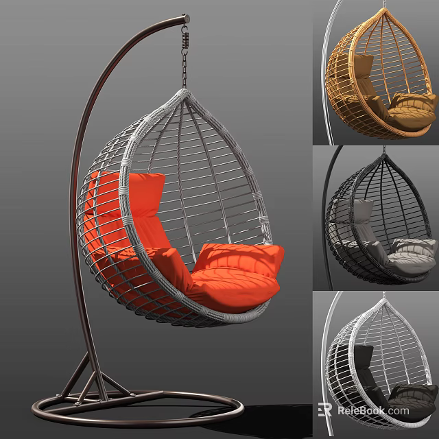 Modern Woven Hanging Chair With Metal Frame And Colorful Cushion Options 3d model 