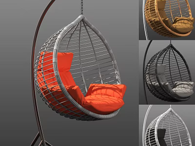 Modern Woven Hanging Chair With Metal Frame And Colorful Cushion Options 3d model