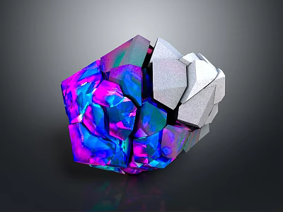Abstract Geometric Sculpture With Colorful Iridescent Transparent Sections And Silver Metallic Surface 3d model