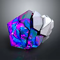 Abstract Geometric Sculpture With Colorful Iridescent Transparent Sections And Silver Metallic Surface