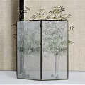 Modern Room Divider Screen With Bamboo Design Transparent Panels And Metal Frame