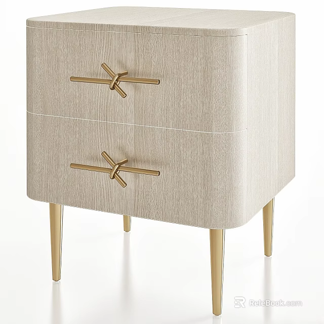 Modern Beige Upholstered Chest of Drawers With Golden Handles And Legs 3d model 