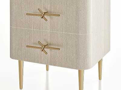 Modern Beige Upholstered Chest of Drawers With Golden Handles And Legs 3d model