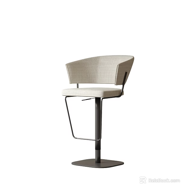 Modern Beige Woven Seat Bar Stool With Black Metal Minimalist Frame Design 3d model 