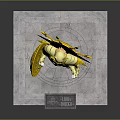 Game Movie Character Statue In Golden Armor With Wings Shield And Pedestal