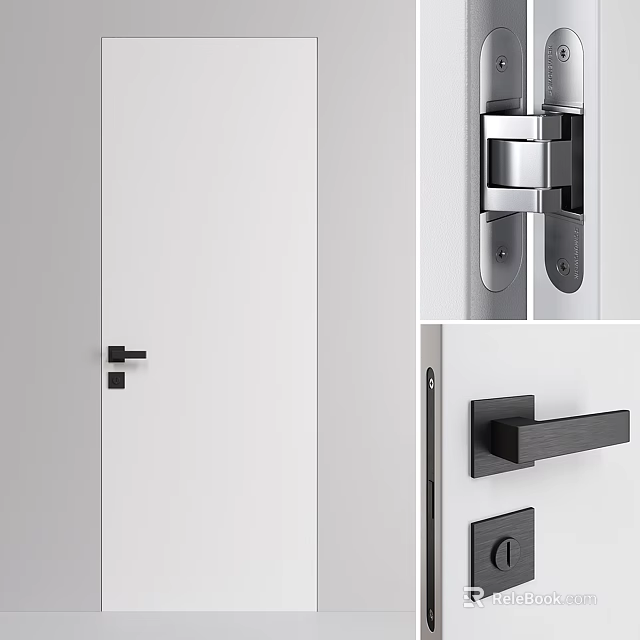 Modern White Swing Door with Black Handle and Sleek Metal Hardware Design 3d model 