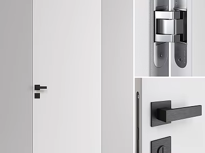 Modern White Swing Door with Black Handle and Sleek Metal Hardware Design 3d model